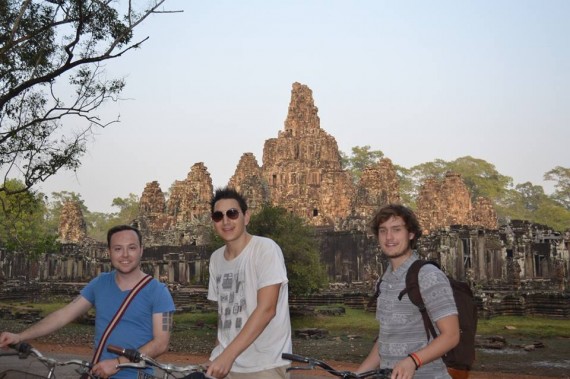 Our travel group at the Bayon Temple in the ancient city of Angkor Thom, Cambodia.