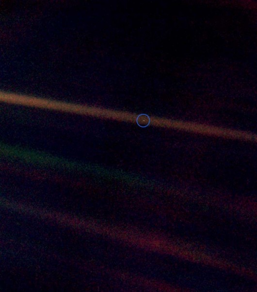 Photo of Earth from 3.7 billion miles away, taken by NASA Voyager. Photo Credit: Public Domain.